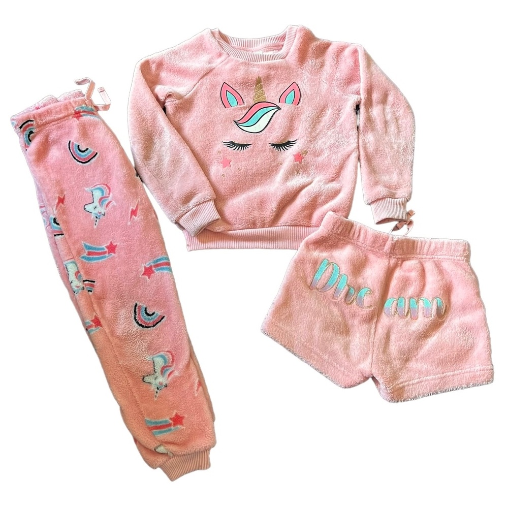Petit Lem Pink Unicorn Fuzzy 3pc Pajama Set 6